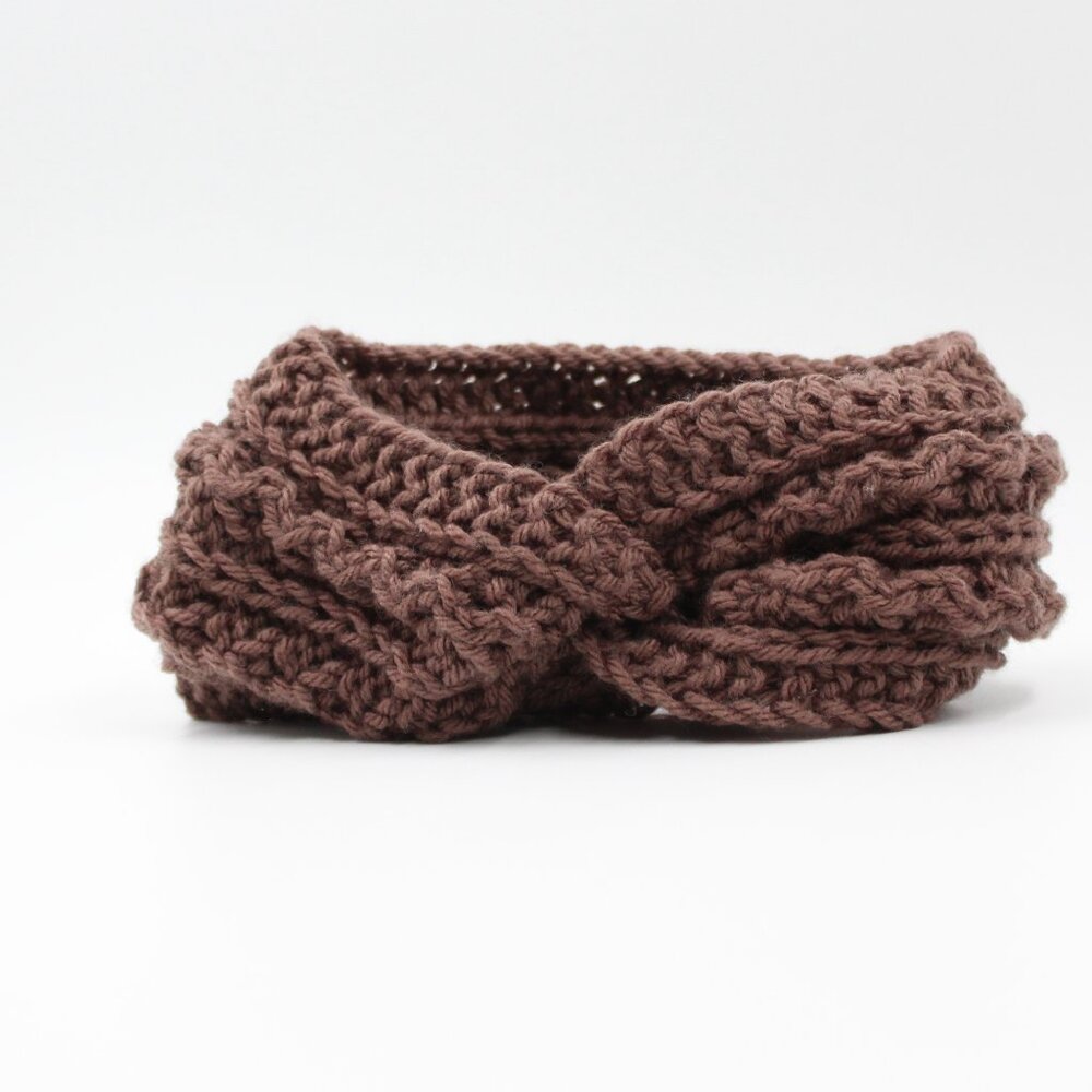 Handmade Hand Knit Taupe Brown Lace Knit Amber Ear Warmer Headband